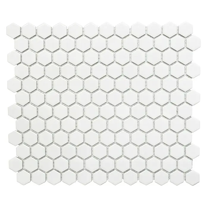 Mosaikfliese Hexagon Uni HX 050 - 26 x 30 cm, Weiß, Glänzend - Ansicht von oben