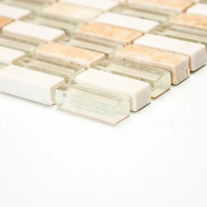 Mosaikfliese Stäbchen Crystal Mix XCM XS33 - 31,3 x 31,8 cm, Beige, Glänzend - Vorderansicht