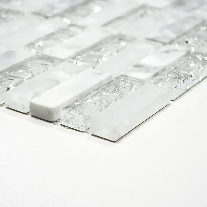 Mosaikfliese Crystal Mix XIC S1211 - 32,2 x 31 cm, Weiß/Grau, Glänzend - Vorderansicht