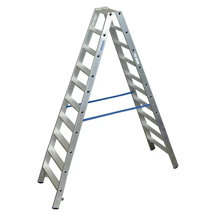 Krause Stabilo Stufen-Doppelleiter - Arbeitshöhe: 3,9 m, Anzahl Tritte: 2 x 10 Stufen, Tiefe Stufen: 80 mm, Aluminium - Linke Seitenansicht