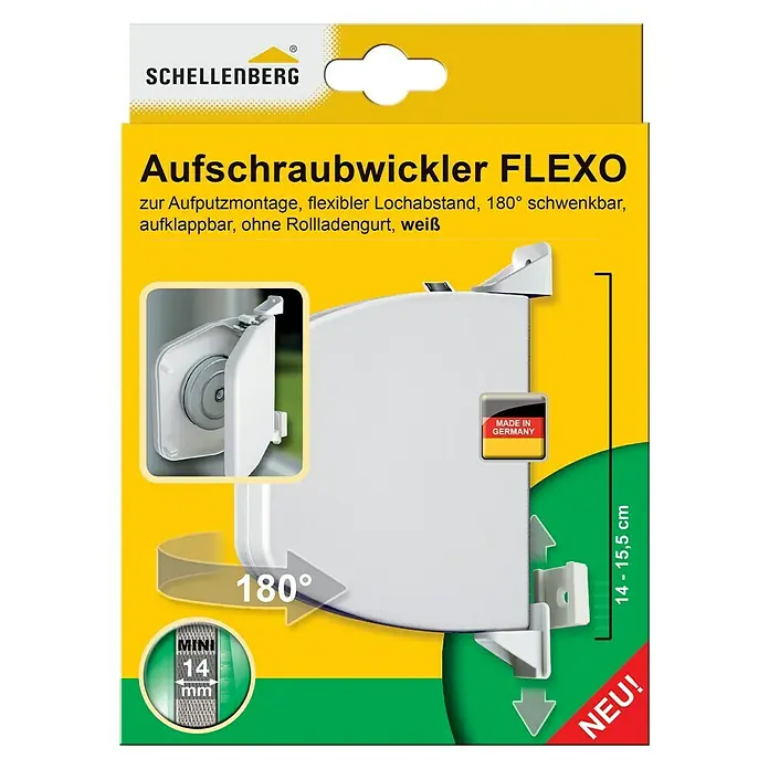 Schellenberg Aufschraubwickler Flexo - 140 x 25 x 165 mm, Geeignet für: Rollladen-Mini-Systeme, Weiß - Vorderansicht