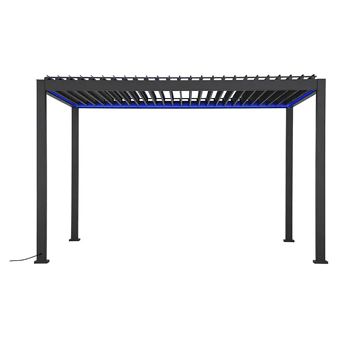 Sunfun Pavillon Korfu - B x T: 400 mm x 300 cm, Farbe Gestell: Anthrazit, Aluminium - Moderne Pergola mit Lamellendach und integrierter blauer Beleuchtung für Garten oder Terrasse. Robustes Design für stilvollen Sonnenschutz.