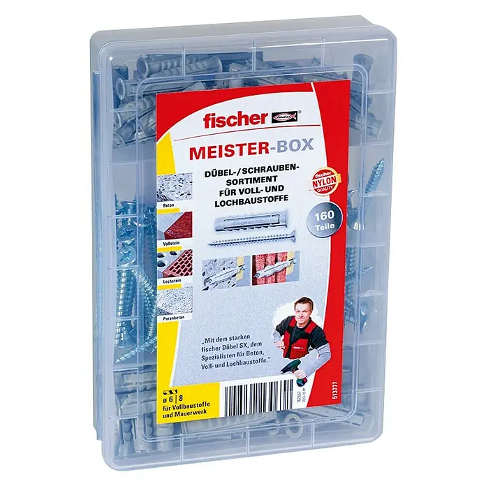 Fischer Meister-Box Spreizdübel-Set SX - 160 -tlg., Mit Schrauben/Haken, Nylon - Rechte Seitenansicht