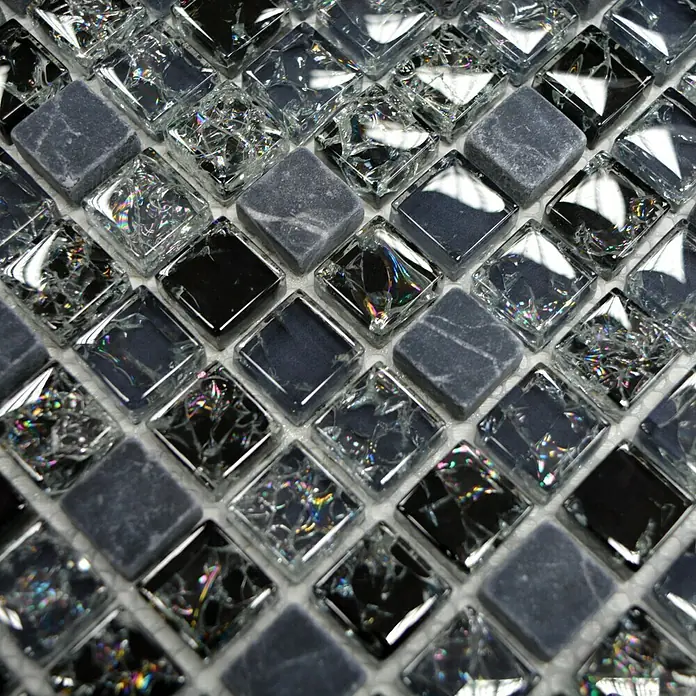 Mosaikfliese Quadrat Crystal Mix XIC 1028 - 30,5 x 30,5 cm, Schwarz, Glänzend - Detailaufnahme
