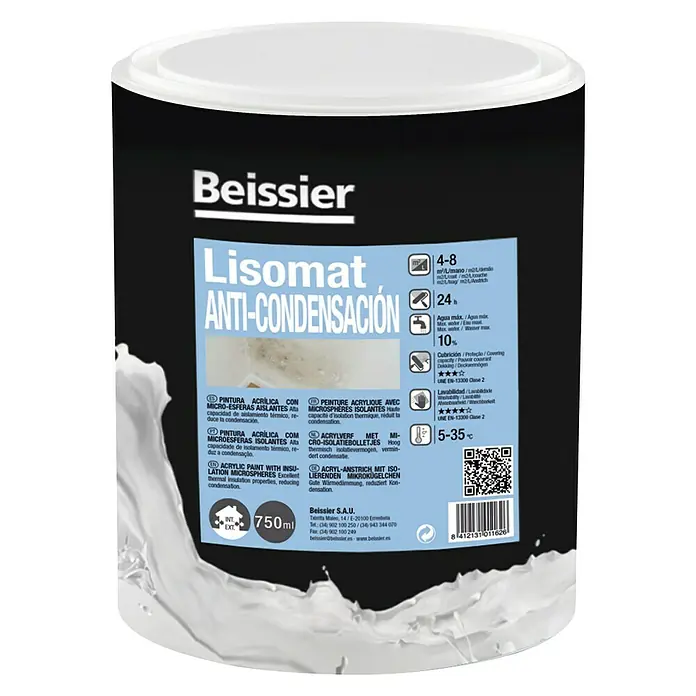 Beissier Pintura acrílica anti-condensación Lisomat - Blanco, 750 ml, Cubo