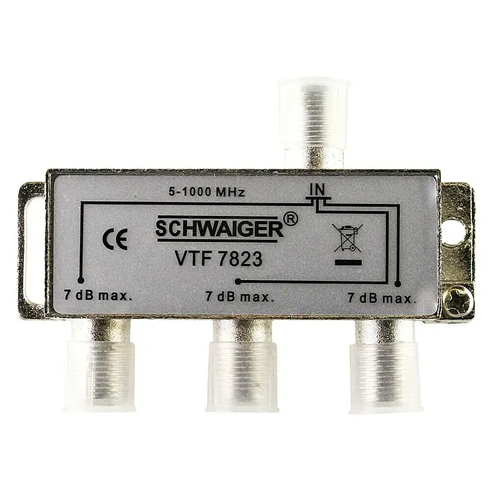 Schwaiger Razdjelnik - 3-struko, F utičnica, 5 - 1.000 MHz, 7 dB - Pogled sprijeda