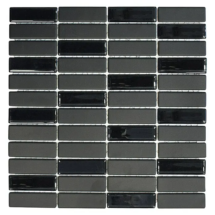 Mosaikfliese Stäbchen Mix CU ST G71 - 29,7 x 29 cm, Schwarz, Matt - Draufsicht