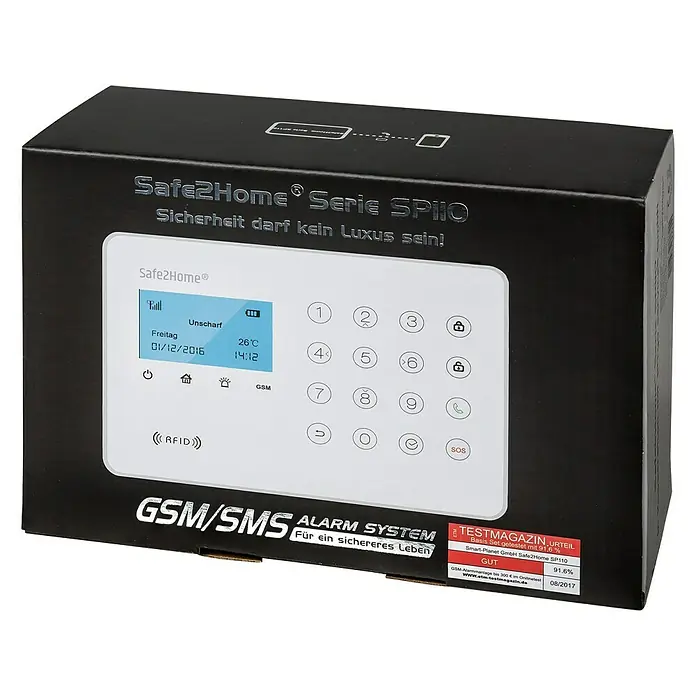 Safe2Home Alarmanlagen-Set SP110 Basis - Ohne Außensirene, L x B x H: 195 x 136 x 31 mm - Vorderansicht