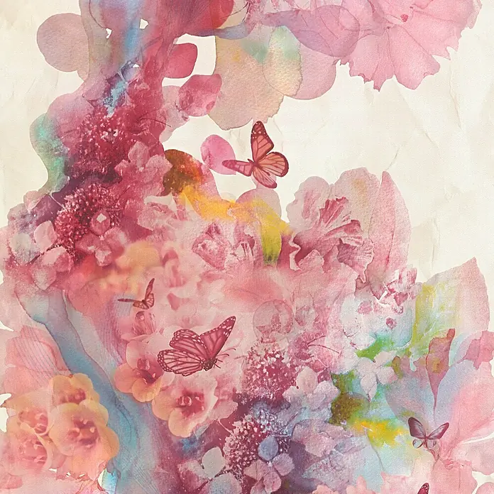 Papel pintado Naturaleza libre - Crema/Azul/Rojo, Mariposas, 10,05 x 0,53 m