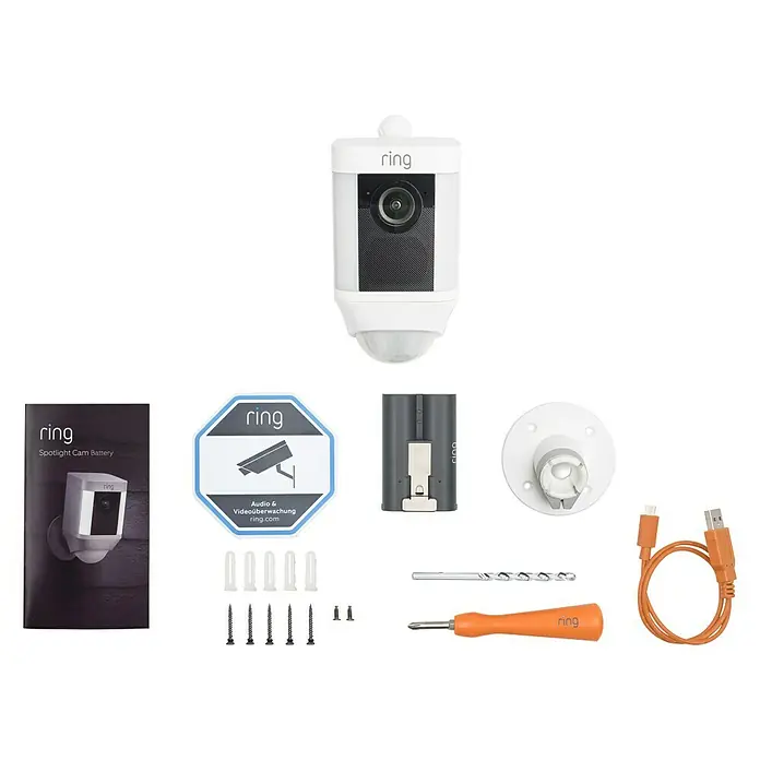 Ring Überwachungskamera Spotlight Cam Battery - Weiß, Akku, 2 Wege Kommunikation, IP64 - Detailaufnahme