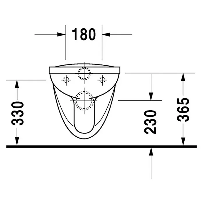 Duravit D-Code Wand-WC Basic - Mit Spülrand, Mit schmutzabweisender Glasur, Spülform: Tief, WC Abgang: Waagerecht, Weiß - Skizze