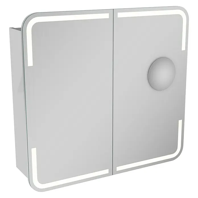 Camargue Stella LED-Spiegelschrank - B x H: 80 x 73,7 cm, Mit Beleuchtung, Mit abgerundeten Kanten, Spanplatte, Weiß - Linke Seitenansicht