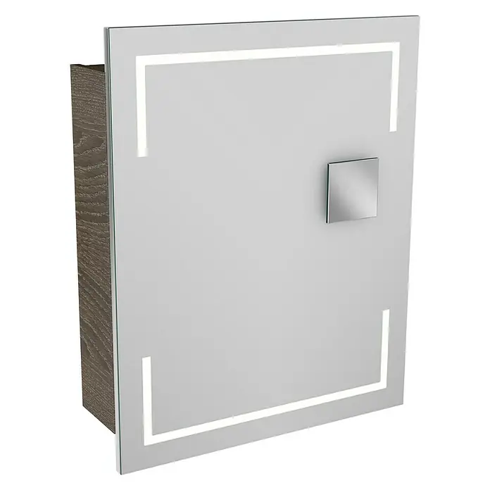 Camargue Stella LED-Spiegelschrank - B x H: 60 x 73,7 cm, Anschlag: Links, Mit eckigen Kanten, Spanplatte, Eiche Maron - Linke Seitenansicht