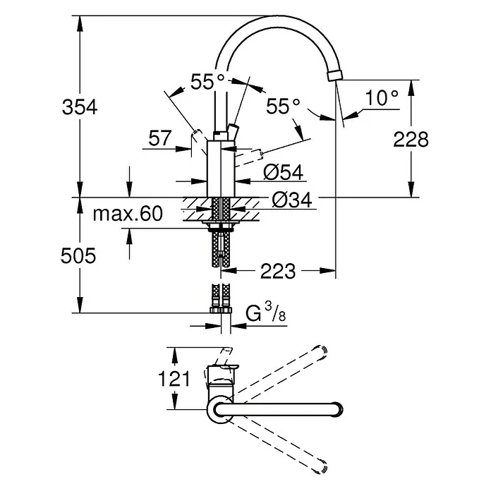 Grohe Feel Grifo de cocina - Cromo, Brillante, Caño alto