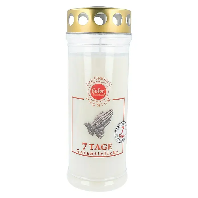 Hofer Friedlicht Grablicht Premium 7 Tage Garantielicht - Weiß, Ø x H: 7,1 x 22,7 cm, Brenndauer ca.: 7 Tage