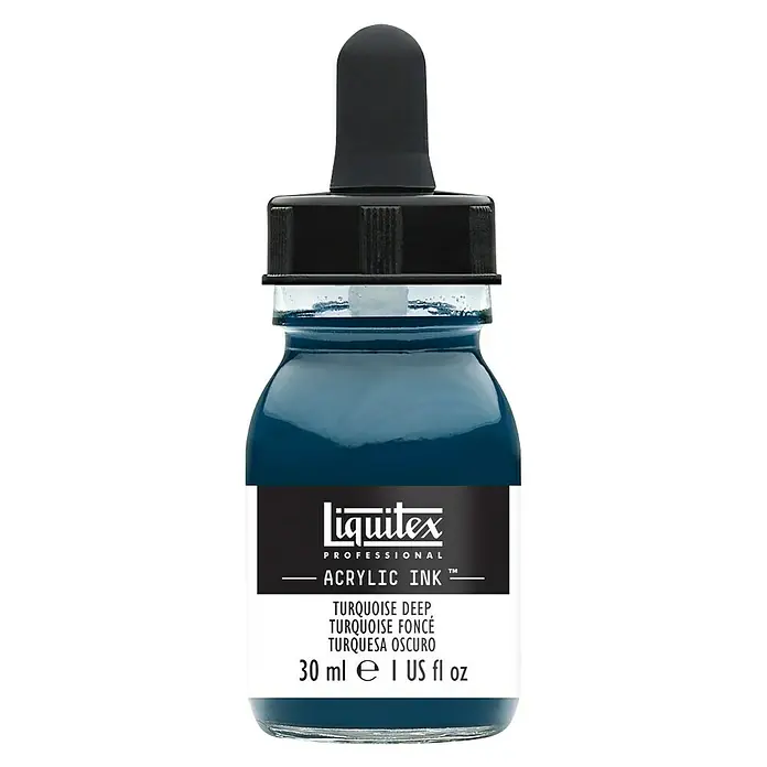 Liquitex Professional Zeichentinte - Dunkeltürkis, 30 ml, Flasche mit Tropfpipette - Vorderansicht