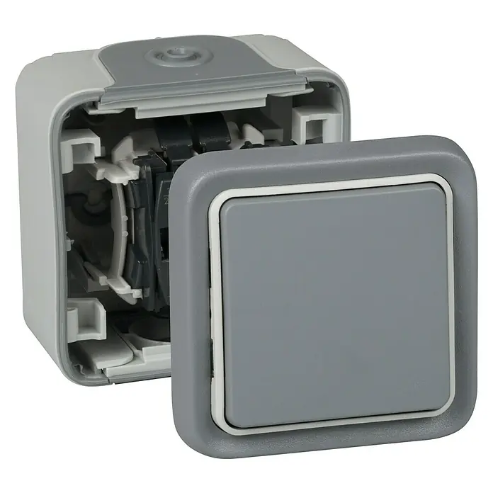 Legrand Pulsador para estancias con humedad Plexo - Gris, Montaje en la pared, IP55