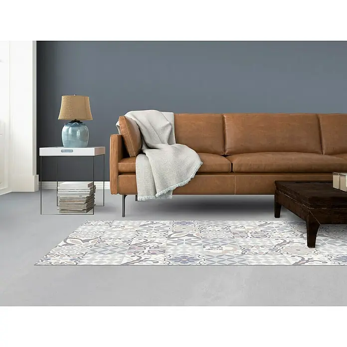 Alfombra de vinilo Croma BCN vintage - Pastel azul, 150 x 80 cm - Foto ambiente