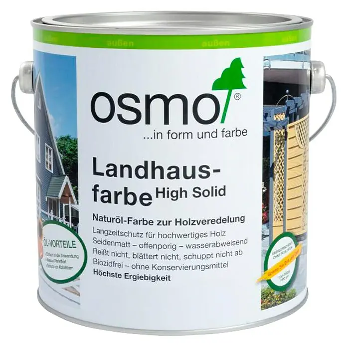 Osmo High Solid Landhausfarbe - Lichtgrau, 2,5 l, Seidenmatt, Naturölbasis - Vorderansicht
