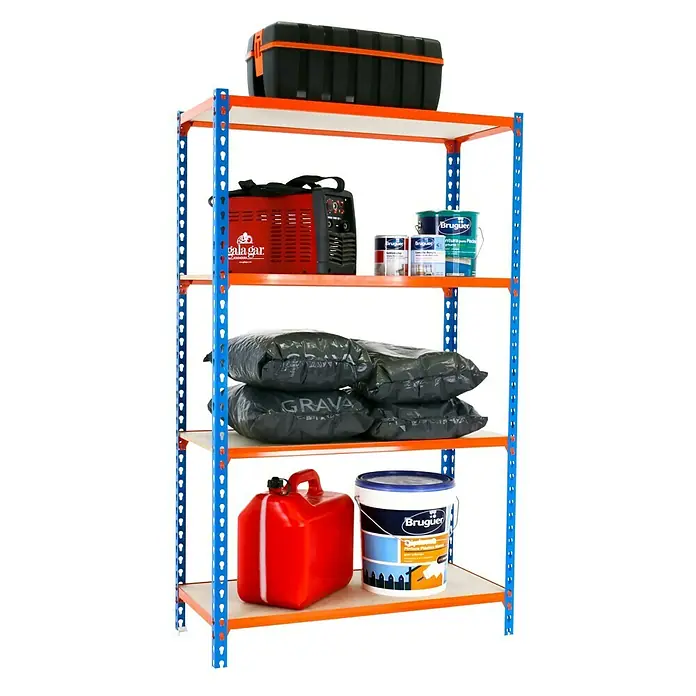 Simonrack Maderclick Estantería metálica Mini - L x An x Al: 30 x 80 x 150 cm, Capacidad de carga: 150 kg/balda, Número de baldas: 4 ud., Azul/Naranja