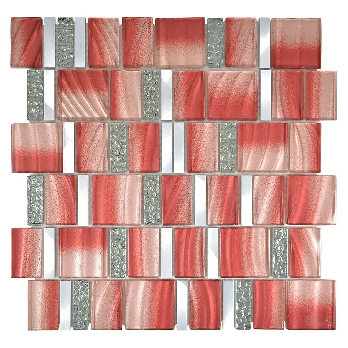Mosaikfliese Crystal Mix XCM SUN09 - 29,7 x 29,5 cm, Grau/Rot, Glänzend - Ansicht von oben