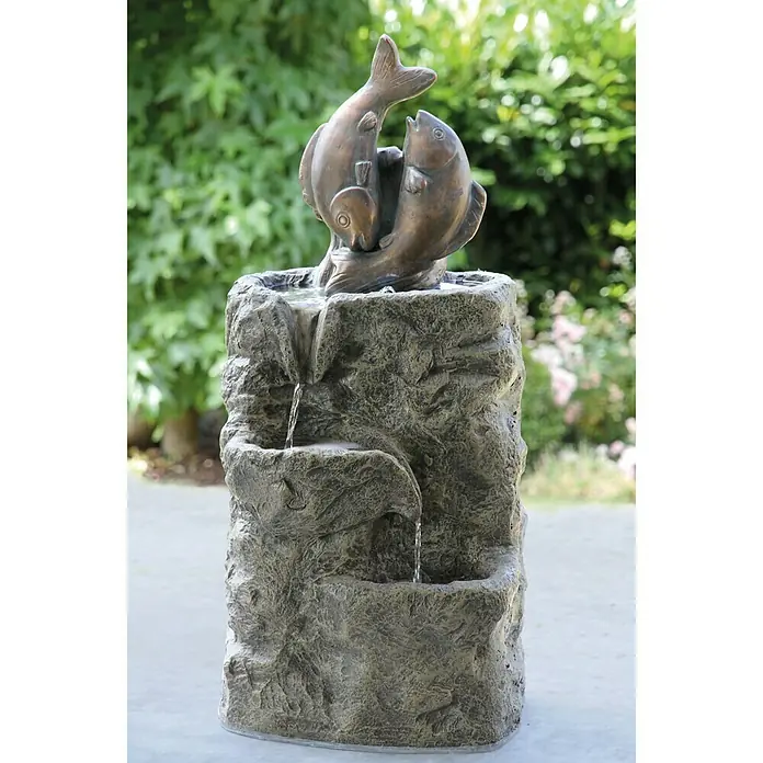 Silex Kunststeinbrunnen Fische - 34,5 x 28,5 x 77 cm - Stimmungsaufnahme