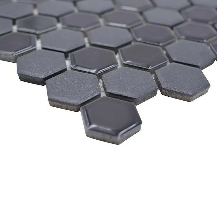 Mosaikfliese Hexagon Mix HX 06029 - 26 x 30 cm, Schwarz, Matt - Detailaufnahme