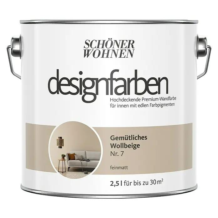 SCHÖNER WOHNEN-Farbe Wandfarbe Designfarbe - Gemütliches Wollbeige, 2,5 l, Matt - Vorderansicht