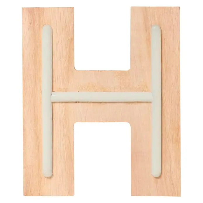Letra LED neón de madera - H, Madera, Color de luz: Blanco neutro