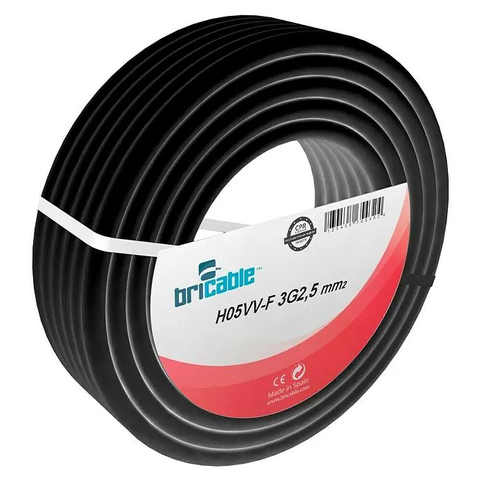 Bricable Cable unipolar Fase - H05VV-F3G2,5, 10 m, Negro