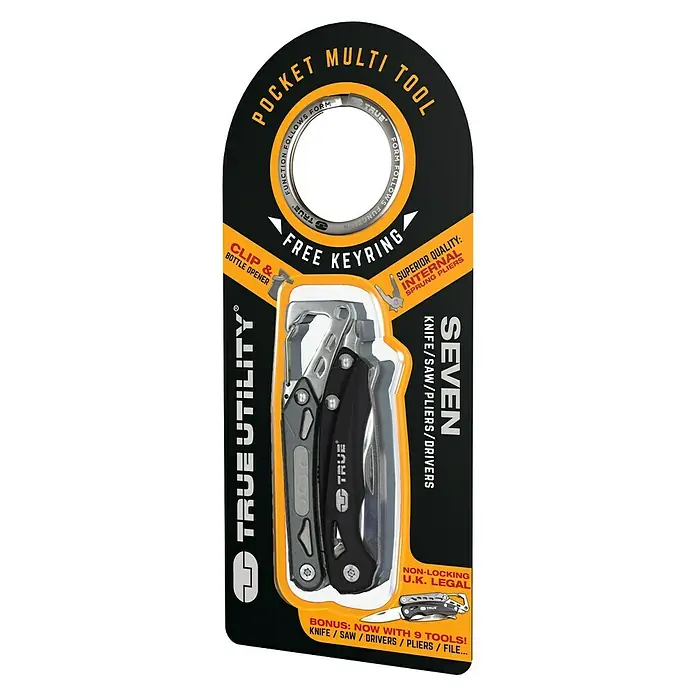 True Utility Multiherramienta Nine/Seven - 9 funciones, Acero inoxidable - Vista frontal