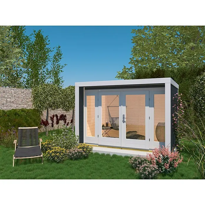 Weka Gartenhaus 263 - B x T: 305 x 250 cm, Holz, 6,93 m², Wandstärke: 28 mm, Anthrazit - Stimmungsaufnahme