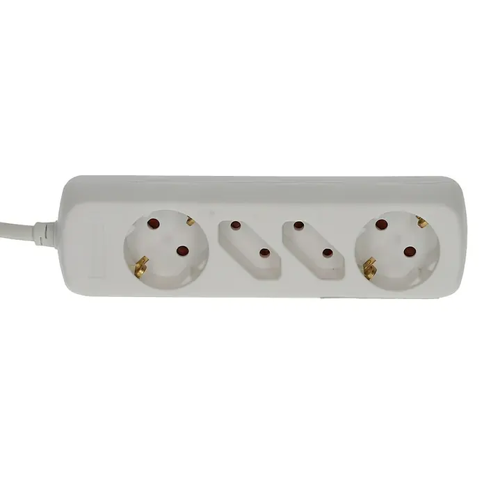 Produžni kabel s utičnicama - Broj šuko utičnica: 2 Kom., Bijele boje, 1,4 m, 3.500 W - Pogled sprijeda