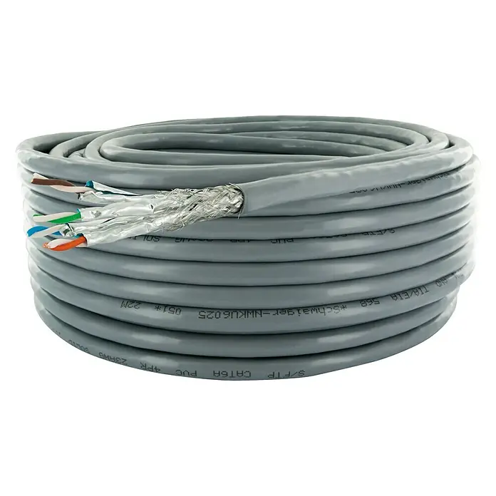 Schwaiger Mrežni kabel CAT 6A - 25 m, Sive boje, Do 10,2 Gbit/s - Pogled sprijeda