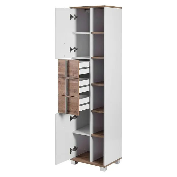 Schildmeyer Luca Hochschrank - 42 x 32 x 164 cm, Weiß/Wotaneiche - Detailaufnahme