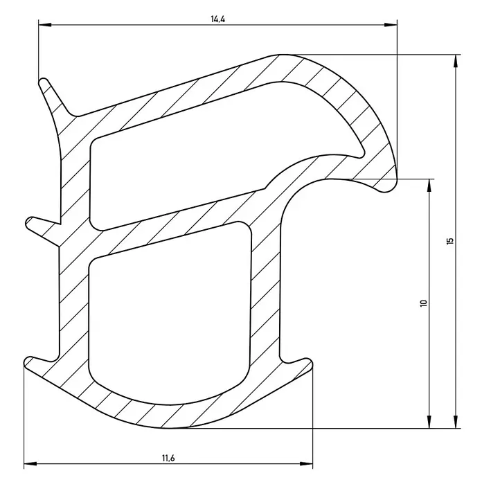 Solid Elements Türdichtung - Grau, 5 m x 14,4 mm x 15 mm, Geeignet für: Stahlzargen - Skizze