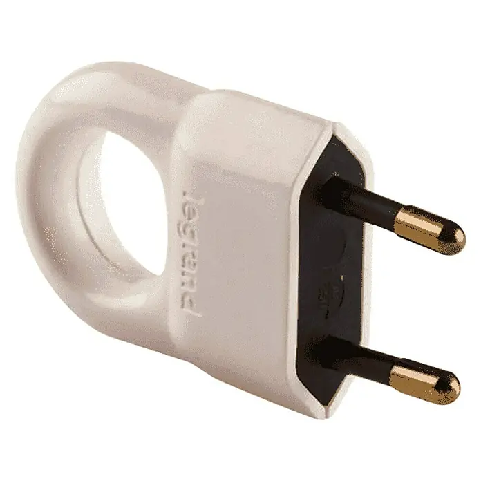 Legrand Clavija plana con anillo - Blanco, Plástico, IP20