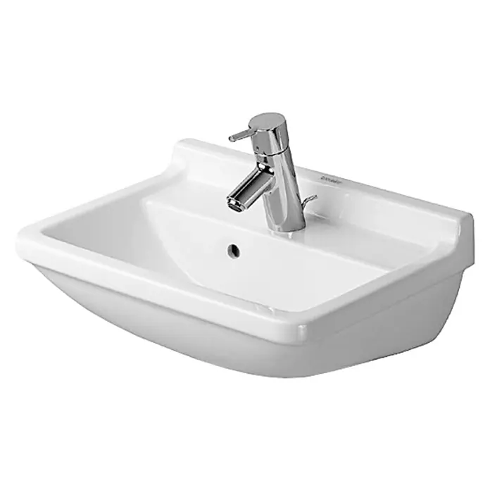Duravit Starck 3 Waschbecken - 50 x 36 cm, Mit schmutzabweisender Glasur, Hahnloch: Mitte, Mit Überlauf, Weiß - Vorderansicht