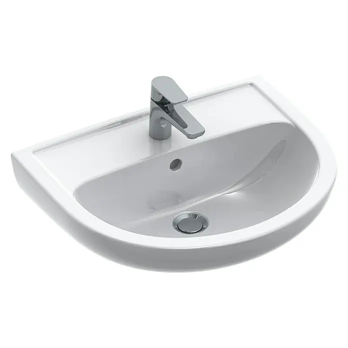 Gustavsberg Concentus Pure Waschtisch - 55 x 43,5 cm, Ohne Spezialglasur, Hahnloch: Mitte, Mit Überlauf, Weiß - Vorderansicht