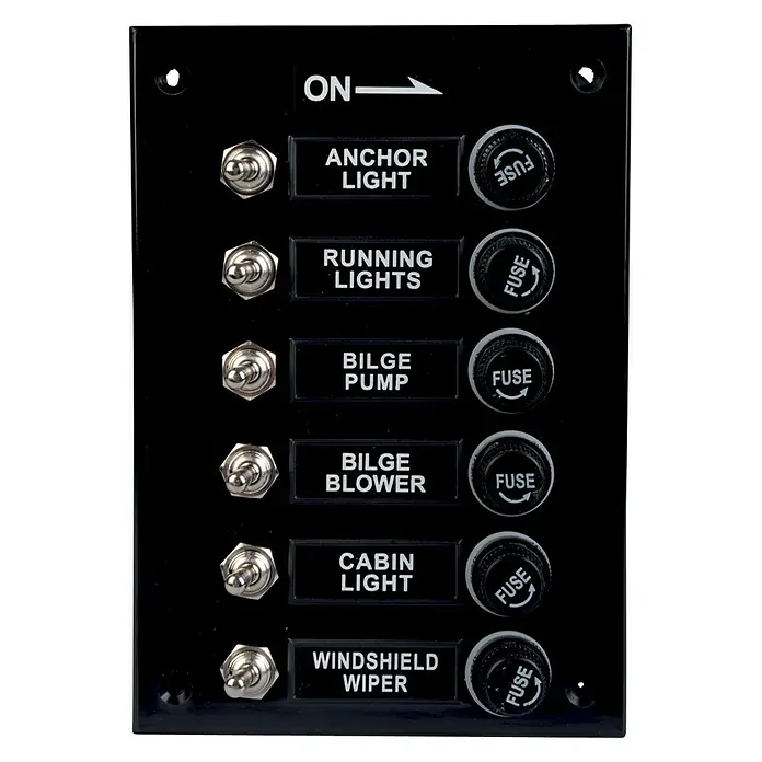 Talamex Schalttafel - 114 x 165 mm, 12 V, Geeignet für: Glassicherungen bis max. 10 A - Vorderansicht
