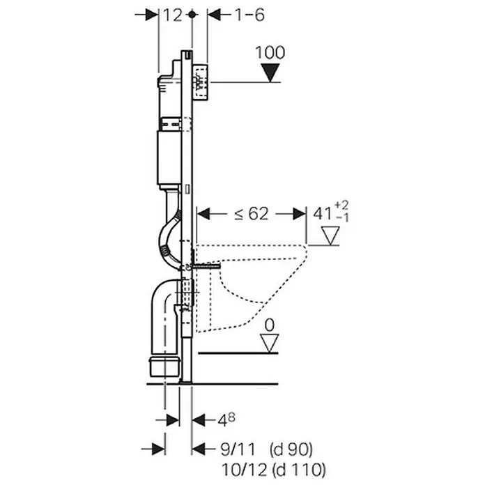 Geberit Duofix WC-Vorwandelement Basic 458.103.00.1 - 1-Mengen-Spülung, 12 x 50 x 112 cm - Detailaufnahme
