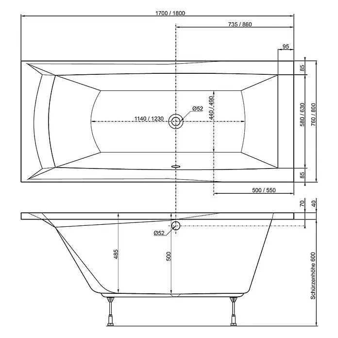 Ottofond Badewanne Tacoma - 170 x 75 cm, Sanitäracryl, Weiß - Ansicht von oben