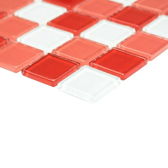 Mosaikfliese Quadrat Crystal Mix CM 4310 - 32,7 x 30,2 cm, Weiß/Rot, Glänzend - Vorderansicht