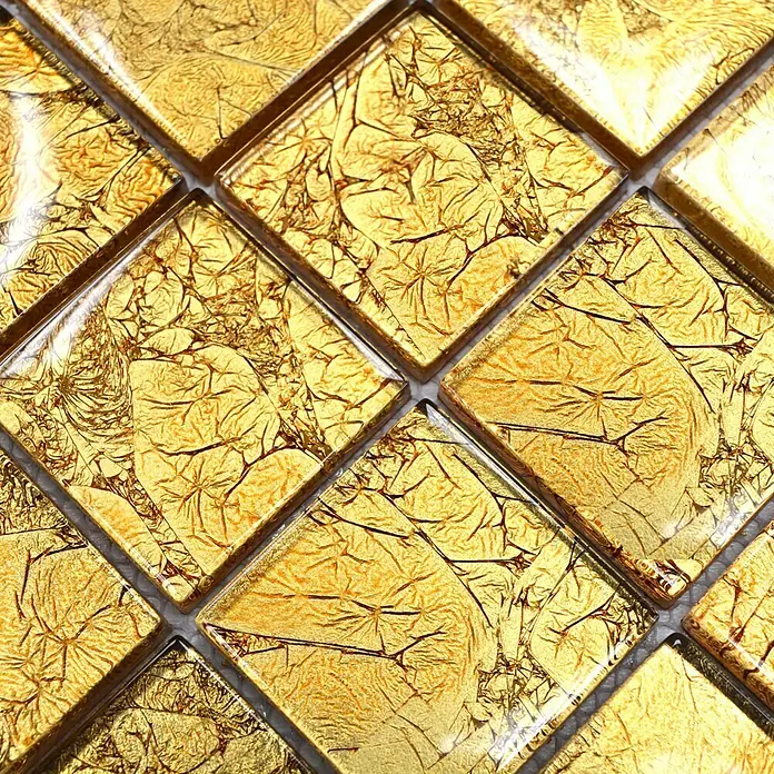 Mosaikfliese Quadrat Crystal Uni XCM 8GO25 - 30 x 30 cm, Gold, Glänzend - Detailaufnahme