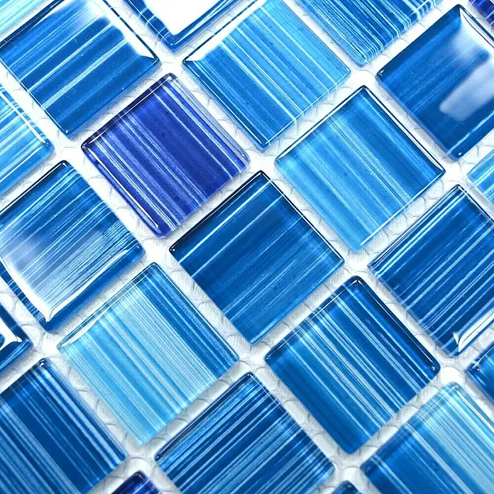 Mosaikfliese Quadrat Crystal CM 4285 - 32,7 x 30,2 cm, Blau, Glänzend - Detailaufnahme