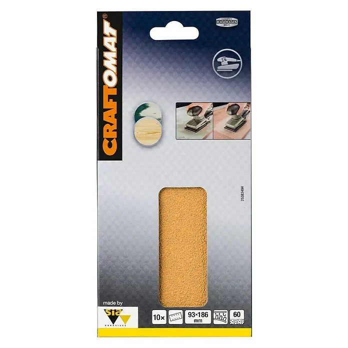 Craftomat Listovi za brusilicu - D x Š: 186 x 93 mm, Granulacija: 60, 10 Kom., Pričvršćivanje čičkom - Pogled sprijeda