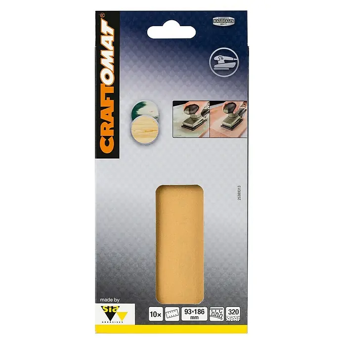 Craftomat Listovi za brusilicu - D x Š: 186 x 93 mm, Granulacija: 320, 10 Kom., Pričvršćivanje čičkom - Pogled sprijeda