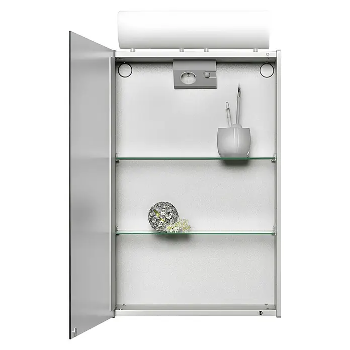 Jokey Spiegelschrank SingleAlu - B x H: 45 x 77 cm, Mit Beleuchtung, Aluminium, Silber - Vorderansicht