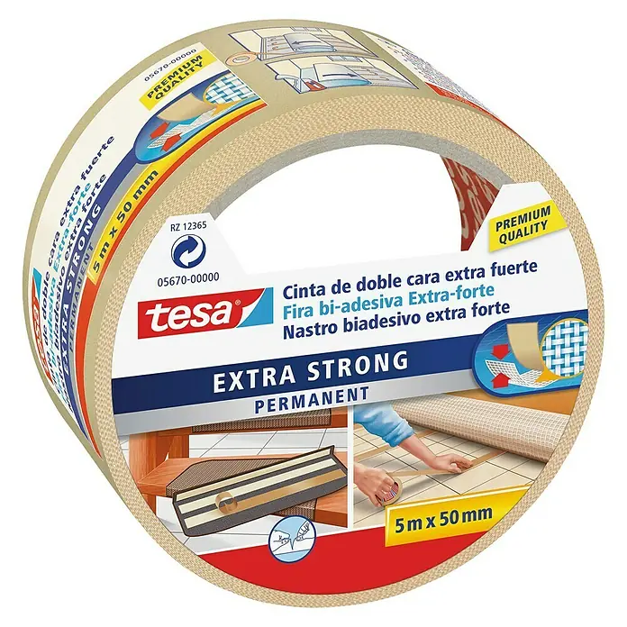 Tesa Cinta de doble cara Extra Fuerte Moquetas - 5 m x 50 mm