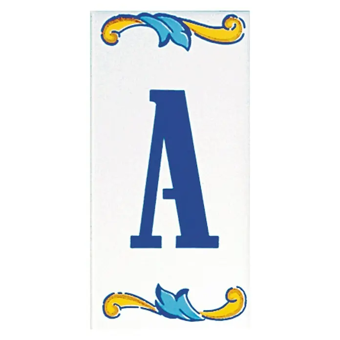 Azulejo de gres Letra A - 7,5 x 15 cm, Blanco, Azul, Amarillo, Brillante